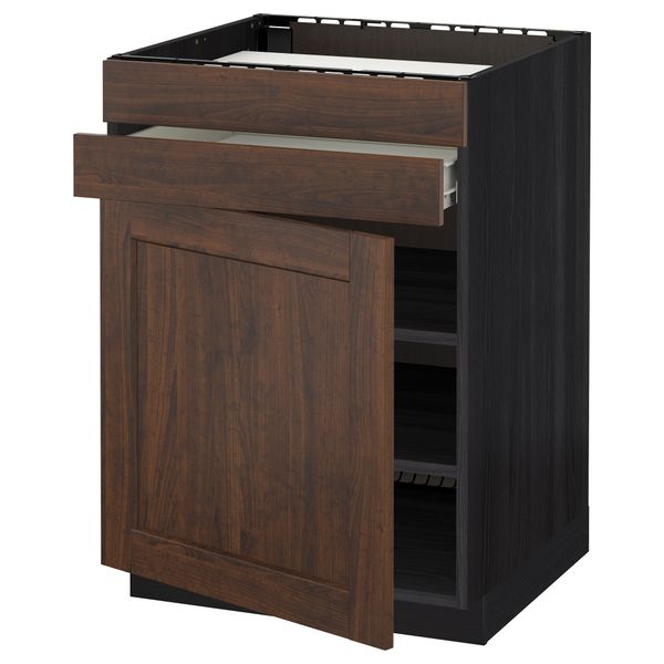 Напольный шкаф для варочной панели, доводчик, 2 фасада, 1 ящик МЕТОД / ФОРВАРА, черный, Эдсерум коричневый (60x60 см) - схема-чертеж с размерами