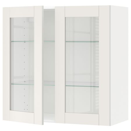 Навесной шкаф/полки/2стеклян двери, белый/Сэведаль белый 80x80 см IKEA METOD МЕТОД 694.467.96