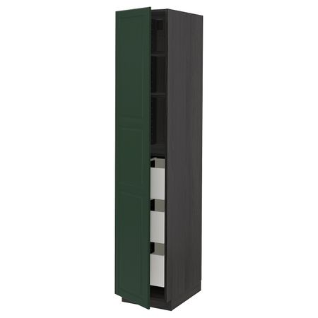 Высокий шкаф с ящиками, черный, Будбин темно-зеленый, 40x60x200 см IKEA МЕТОД / МАКСИМЕРА 593.146.78