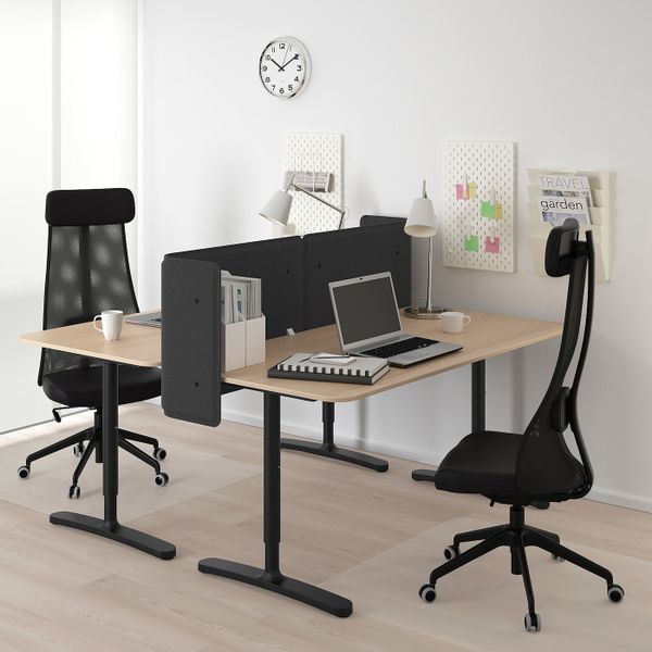 Стол с экраном, дубовый шпон, беленый, черный 160x160 55 см IKEA БЕКАНТ 992.879.27 - фото 2