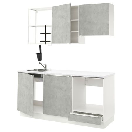 Кухня, 183x63.5x222 см, белый, под бетон IKEA BEGIVENHET БЕГИВЕНХЕТ 993.373.38
