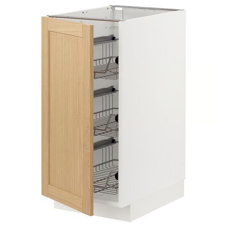 METOD Напольный шкаф/проволочные корзины - белый/Forsbacka дуб 40x60 см