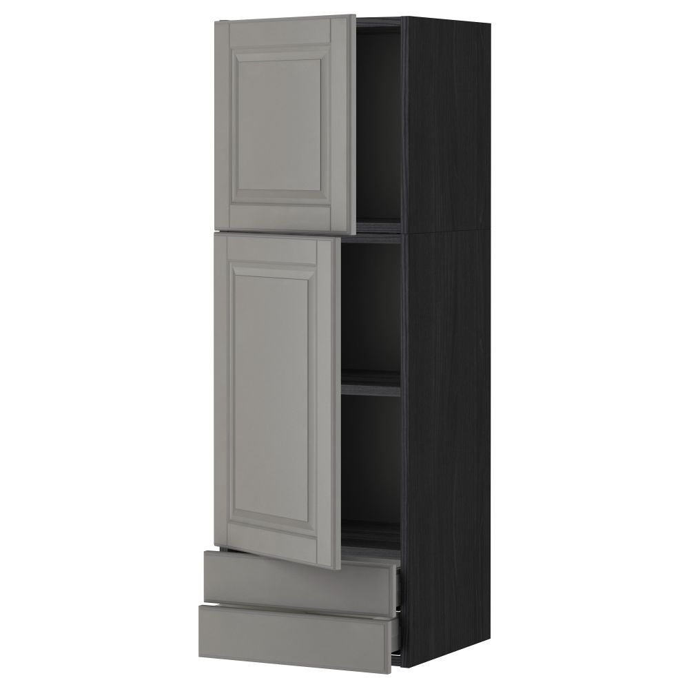 Навесной шкаф, 2 дверцы, 2 ящика МЕТОД / МАКСИМЕРА, черный, Будбин серый - фото 1