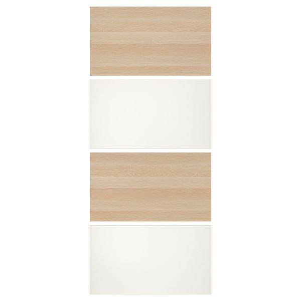 4 панели для рамы раздвижной дверцы, под беленый дуб/белый 100x236 см IKEA MEHAMN МЕХАМН 504.349.82 - фото 1