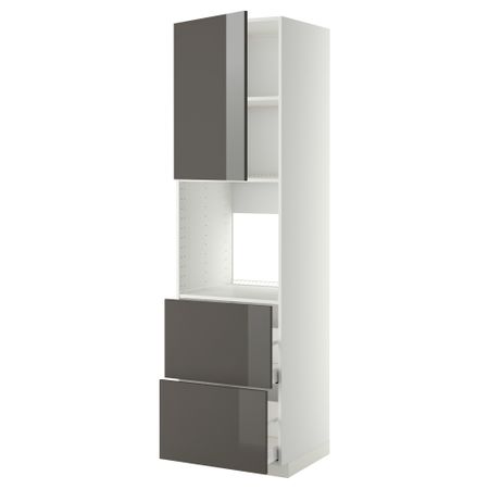 Высокий шкаф для духовки + дверца, 2 форнтальных, 2 высоких ящик МЕТОД / МАКСИМЕРА, белый, Рингульт серый