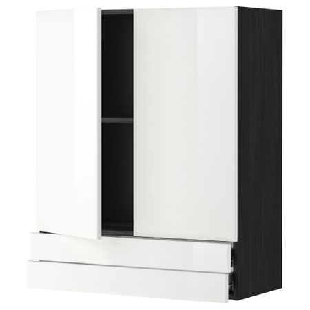 Навесной шкаф, 2 дверцы, 2 ящика МЕТОД / ФОРВАРА, черный, Рингульт белый