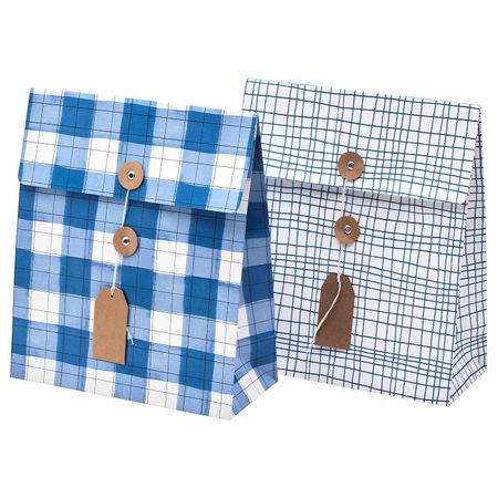 Подарочный пакет, синий, клетчатый орнамент, 12x32 см/5 л IKEA ВИНТЕР 2019 504.346.04