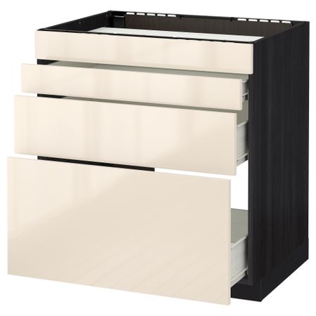 Напольный шкаф для духовки, 4фасада, 3 ящика МЕТОД / ФОРВАРА, черный, Рингульт кремовый