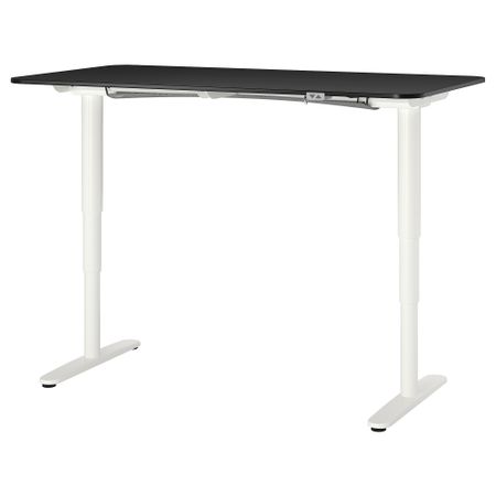 Стол-трансформер, 160x80 см, ясеневый шпон, черная морилка, белый IKEA BEKANT БЕКАНТ 592.818.47