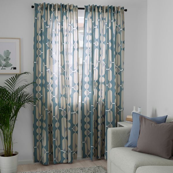 Гардины, 2 шт., бежевый, синий 145x300 см IKEA FJÄLLMÄTARE ФЬЕЛЛЬМЭТАРЕ 204.698.69 - схема-чертеж с размерами