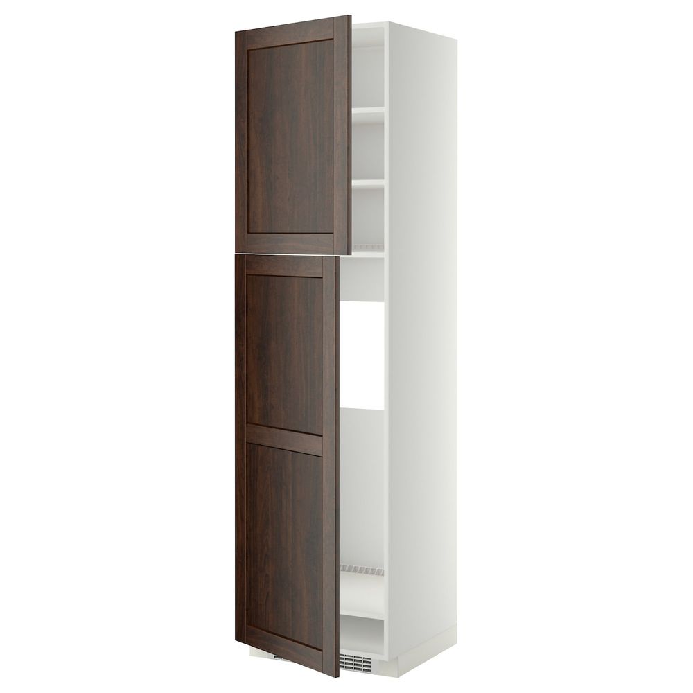 Высокий шкаф для холодильника/2дверцы, белый/Эдсерум коричневый 60x60x220 см IKEA METOD МЕТОД 892.266.56 - схема-чертеж с размерами
