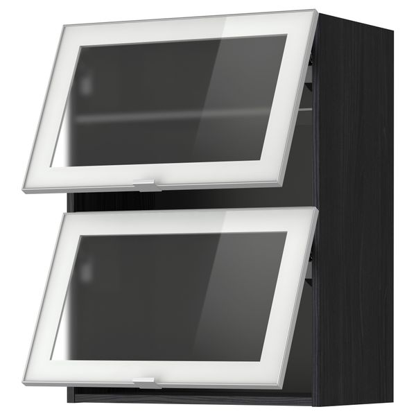 Навесной горизонтальный шкаф, 2 зеркальная дверцами МЕТОД, черный, Ютис матовое стекло - схема-чертеж с размерами