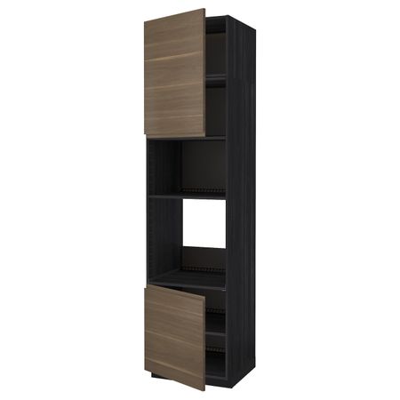 Высокий шкаф для духовки/СВЧ, 2 дверцы/полки, черный/Воксторп грецкий орех 60x60x240 см IKEA МЕТОД 292.240.52