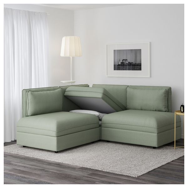 3-местный угловой диван-кровать ВАЛЛЕНТУНА, Хилларед зеленый - фото 2