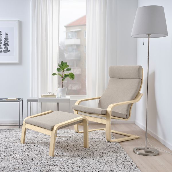 Кресло, березовый шпон/Хили бежевый IKEA POÄNG ПОЭНГ 593.193.79 - фото 2