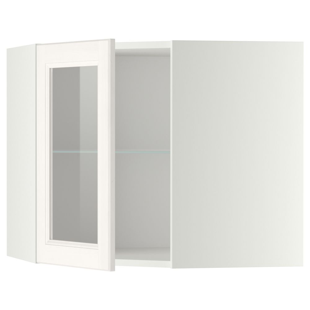 Угловой навесной шкаф с полками, стекляными дверцами МЕТОД, белый, Лаксарби белый - схема-чертеж с размерами