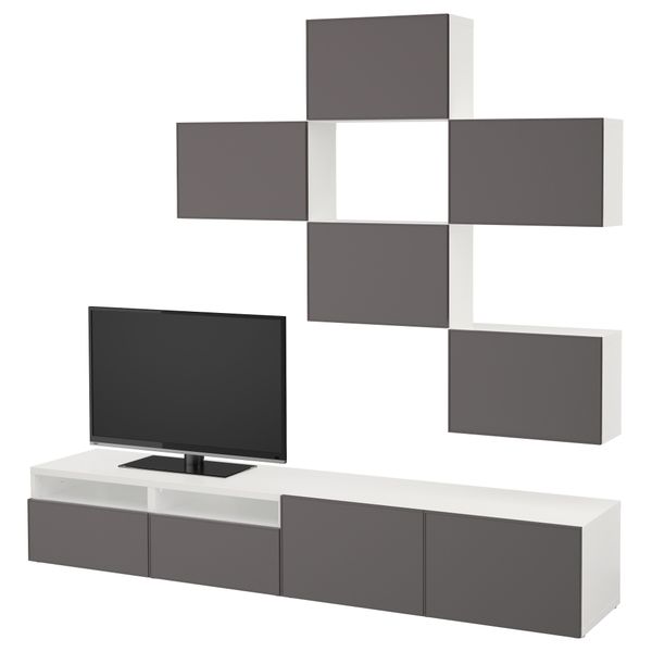 Шкаф для ТВ, комбинация БЕСТО, белый, Грундсвикен темно-серый (240x20/40x204 см) - фото 1