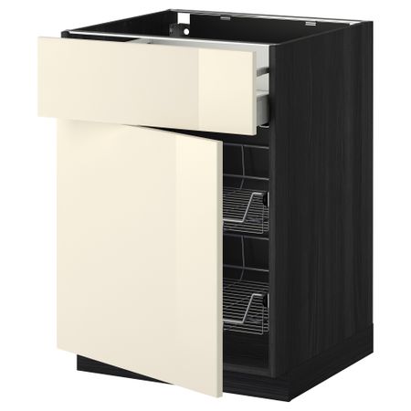 Напольный шкаф с проволочной корзиной, ящиком, дверью МЕТОД / МАКСИМЕРА, черный, Рингульт кремовый
