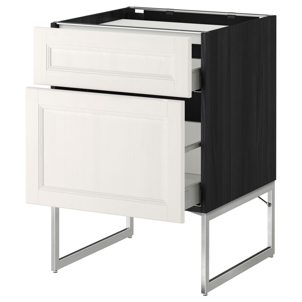 Напольный шкаф, 2 фронтальных панели, 3 ящика МЕТОД / МАКСИМЕРА, черный, Лаксарби белый - схема-чертеж с размерами