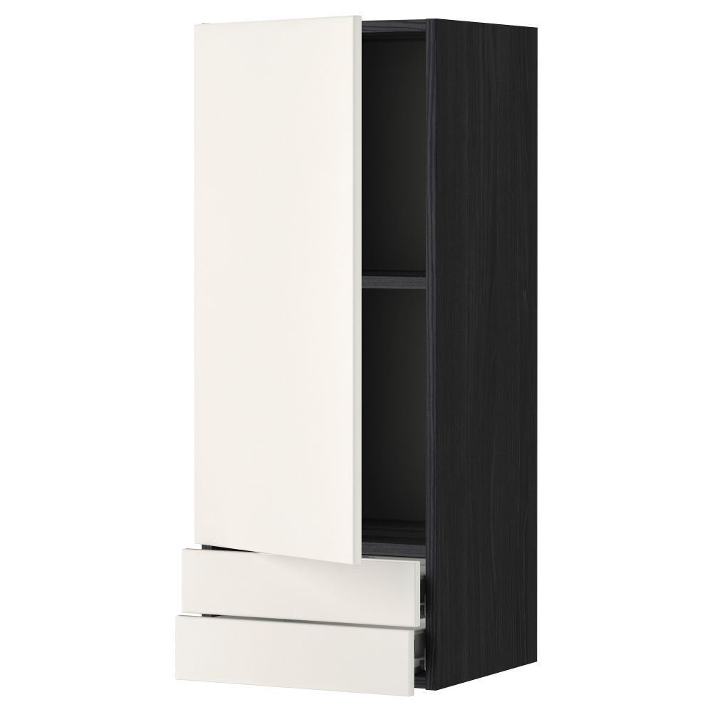 Навесной шкаф с дверцей, 2 ящика МЕТОД / ФОРВАРА, черный, Веддинге белый - фото 1
