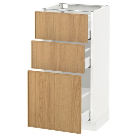 Напольный шкаф с 3 ящиками, белый/Экестад дуб 40x37 см IKEA METOD МЕТОД / MAXIMERA МАКСИМЕРА 892.361.46