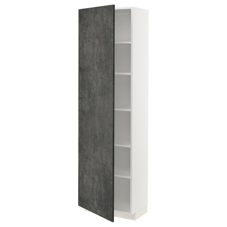 Высокий шкаф с полками, белый/кальхюттан под темно-серый бетон 60x37x200 см IKEA METOD МЕТОД 494.413.56