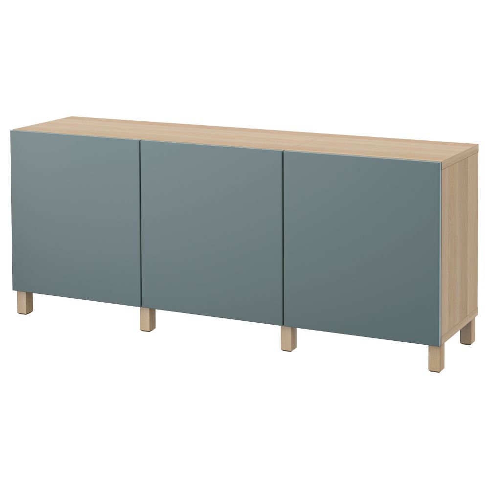 Комбинация для хранения с дверцами БЕСТО, под беленый дуб, Вальвикен серо-бирюзовый - фото 1