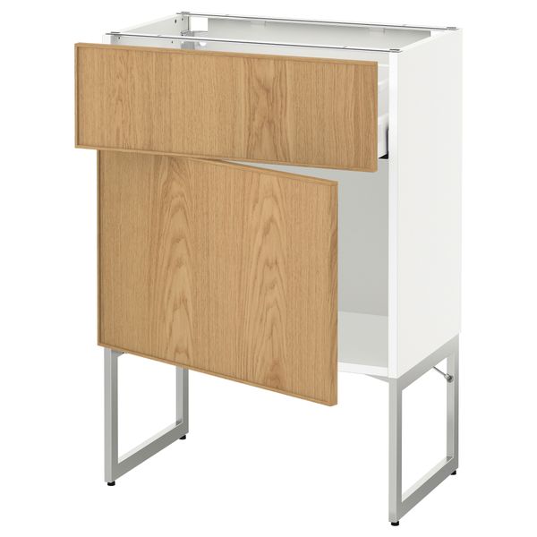 Напольный шкаф с ящиком, дверью МЕТОД / МАКСИМЕРА, белый, Экестад дуб - схема-чертеж с размерами