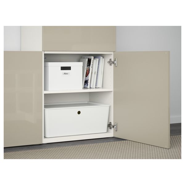 Шкаф для ТВ, комбинированный, стекляные дверцы БЕСТО, белый, Сельсвикен глянцевый/бежевый прозрачное стекло (300x40x192 см) - фото 3