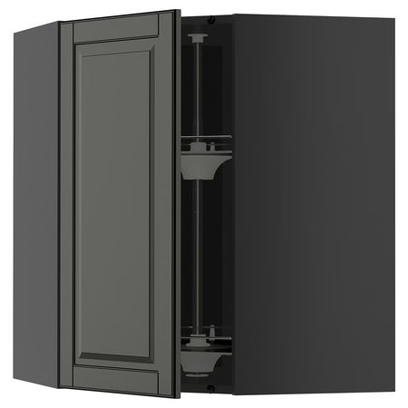 METOD Углов навесн шкаф с вращающ секцией - черно-серый/Bodbyn чёрный 68x80 см