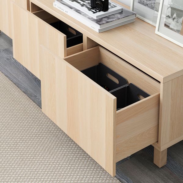 Комбинация для хранения с ящиками, 180x40x48 см, Lappviken под беленый дуб IKEA BESTÅ БЕСТО 291.954.55 - схема-чертеж с размерами