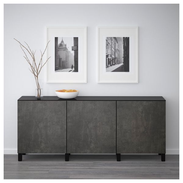 Комбинация для хранения с дверцами БЕСТО, черно-коричневый Кэлльвикен, темно-серый под бетон (180x40x74 см) - схема-чертеж с размерами