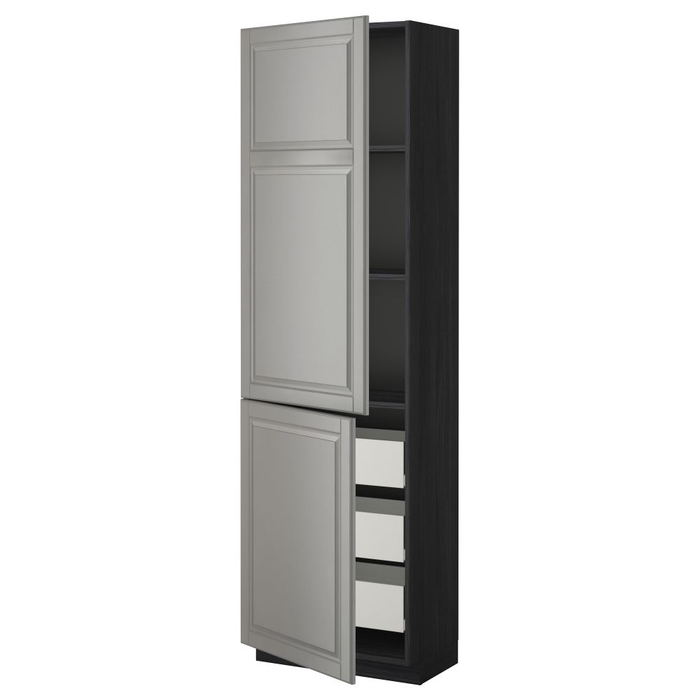 Высокий шкаф + полки, 3 ящика, 2 дверцы МЕТОД / ФОРВАРА, черный, Будбин серый - фото 1