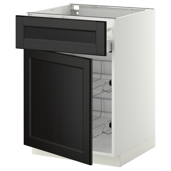 Напольный шкаф с проволочной корзиной, ящиком, дверью МЕТОД / МАКСИМЕРА, белый, Лаксарби черно-коричневый - схема-чертеж с размерами