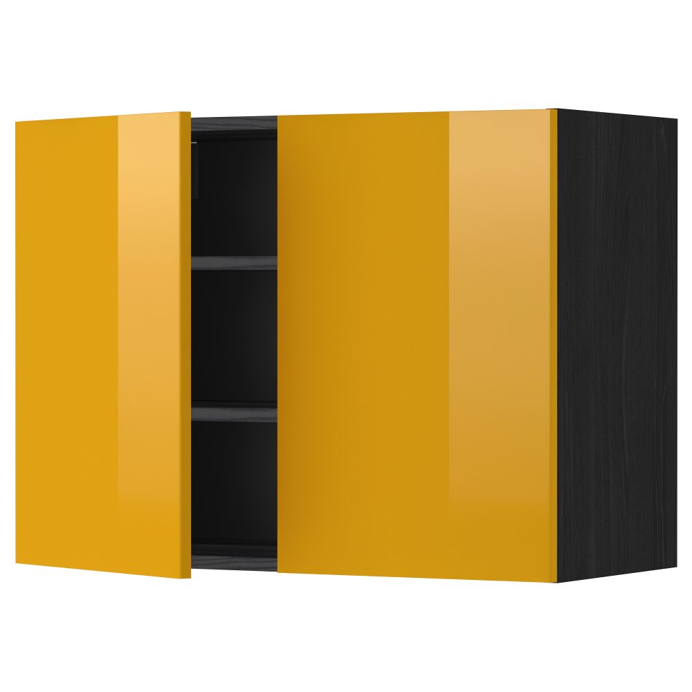 Навесной шкаф с полками, 2 дверцы МЕТОД, черный, Ерста желтый - схема-чертеж с размерами