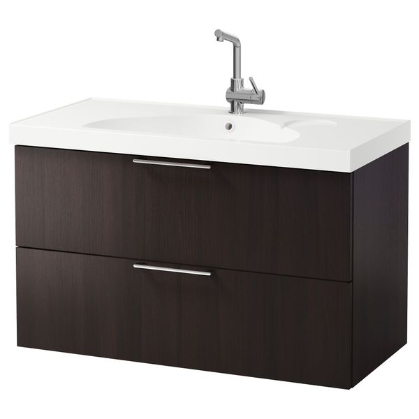 Шкаф для раковины с 2 ящиками ГОДМОРГОН / ЭДЕБОВИКЕН, черно-коричневый (100x49x64 см) - фото 1