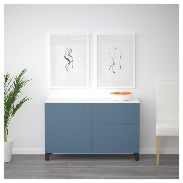 Комбинация для хранения с дверцами, ящиками БЕСТО, черно-коричневый, Вальвикен темно-синий (120x42x74 см) - схема-чертеж с размерами