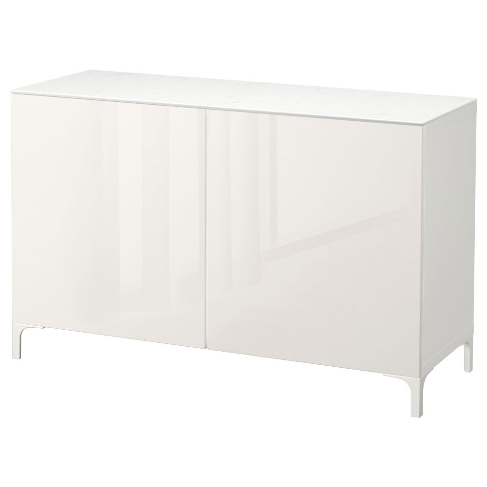 Комбинация для хранения с дверцами БЕСТО, белый, Сельсвикен глянцевый/белый (120x42x74 см) - фото 1