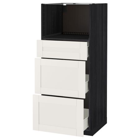 Высокий шкаф для СВЧ с 3 ящиками МЕТОД / ФОРВАРА, черный, Сэведаль белый (60x60x140 см)