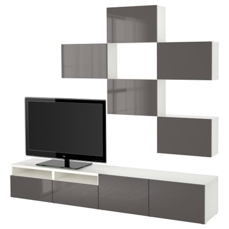 Шкаф для ТВ, комбинация БЕСТО, белый, Сельсвикен глянцевый/серый (240x20/40x204 см)
