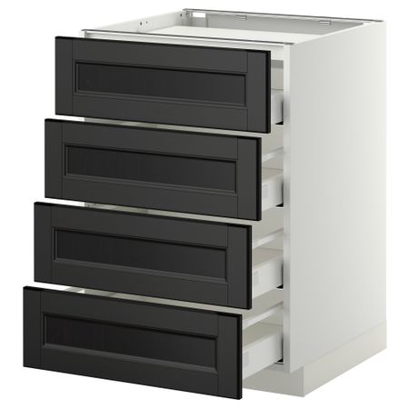Напольный шкаф, 4 фронтальных панели, 4 ящика МЕТОД / МАКСИМЕРА, белый, Лаксарби черно-коричневый