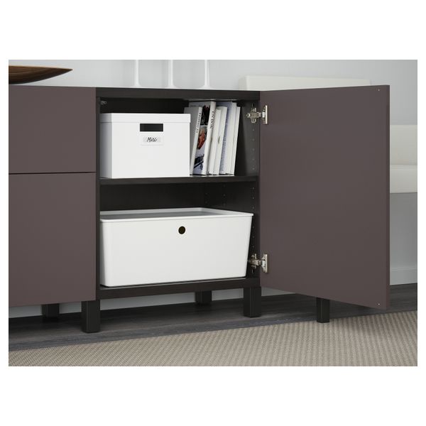 Комбинация для хранения с ящиками БЕСТО, черно-коричневый, Вальвикен темно-коричневый (180x40x74 см) - схема-чертеж с размерами