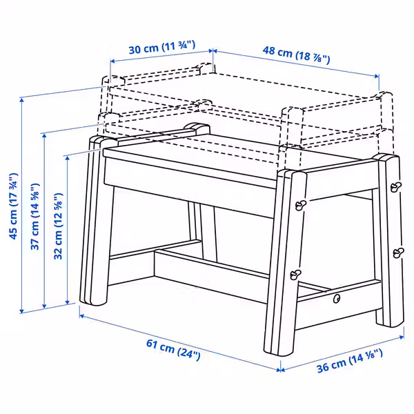 FLISAT Скамья детская - регулируемая высота/зеленый - схема-чертеж с размерами