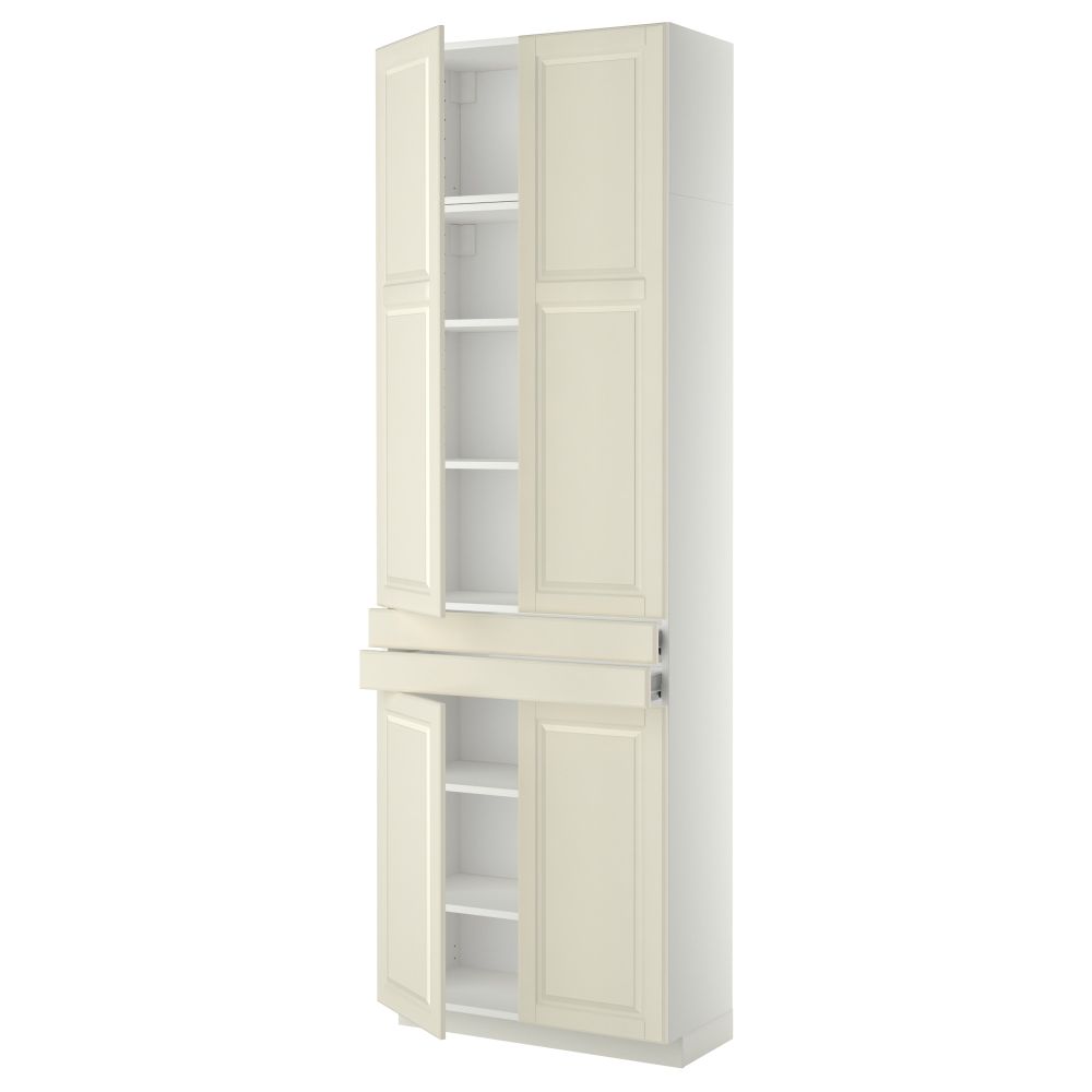 Высокий шкаф + полки, 2 ящика, 4 дверцы МЕТОД / ФОРВАРА, белый, Будбин белый с оттенком (80x37x240 см) - фото 1