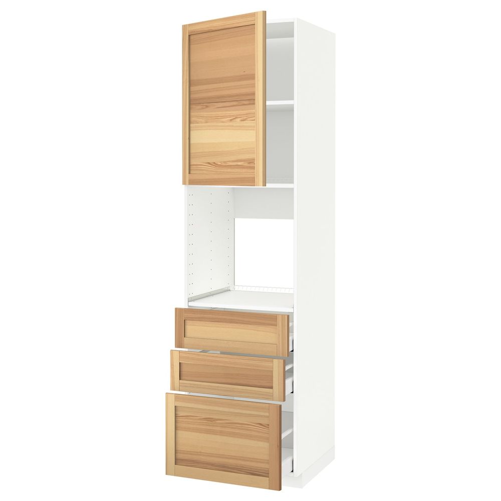 Высокий шкаф для духовки/дверь/3ящика, белый/Торхэмн ясень 60x60x220 см IKEA METOD МЕТОД / MAXIMERA МАКСИМЕРА 292.371.58 - фото 1