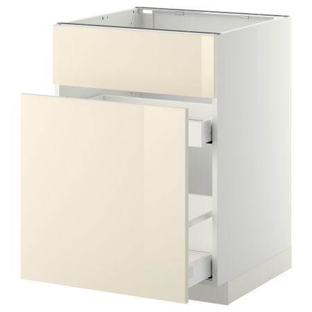 Напольный шкаф под мойку, сорт муcора, 1 дверца, 2 ящика МЕТОД / МАКСИМЕРА, белый, Рингульт кремовый (60x60 см)