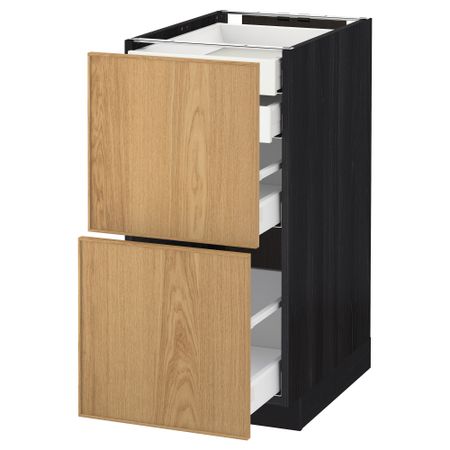 Напольный шкаф 2 фронтальные панели, 2 нижних, 1 средний, 1 высокий ящик МЕТОД / МАКСИМЕРА, черный, Экестад дуб