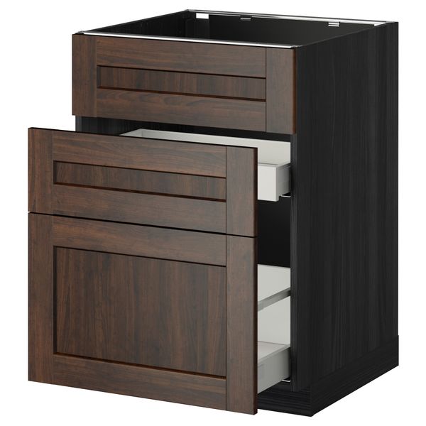 Напольный шкаф под мойку + 3 фронтальных панели, 2 ящика МЕТОД / МАКСИМЕРА, черный, Эдсерум коричневый - схема-чертеж с размерами