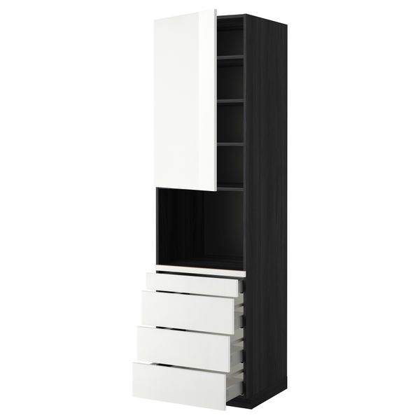 Высокий шкаф для комбинированния СВЧ, 4 ящика МЕТОД / МАКСИМЕРА, черный, Рингульт белый - схема-чертеж с размерами