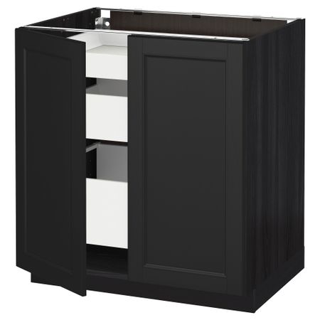 Напольный шкаф с 2 дверцами, 3 ящиками МЕТОД / МАКСИМЕРА, черный, Лаксарби черно-коричневый (80x60 см)